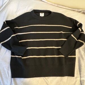 Aerie Black and Cream Striped Crewneck Sweater